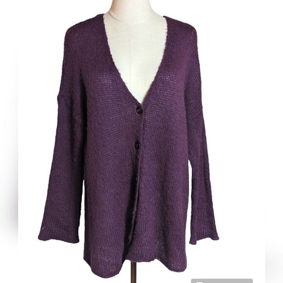 Wooden Ships Purple Mohair Blend Cardigan Sweater - Picture 2 of 8